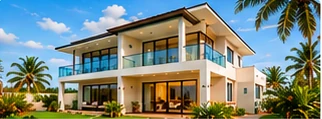 Contemporary beach house with balcony